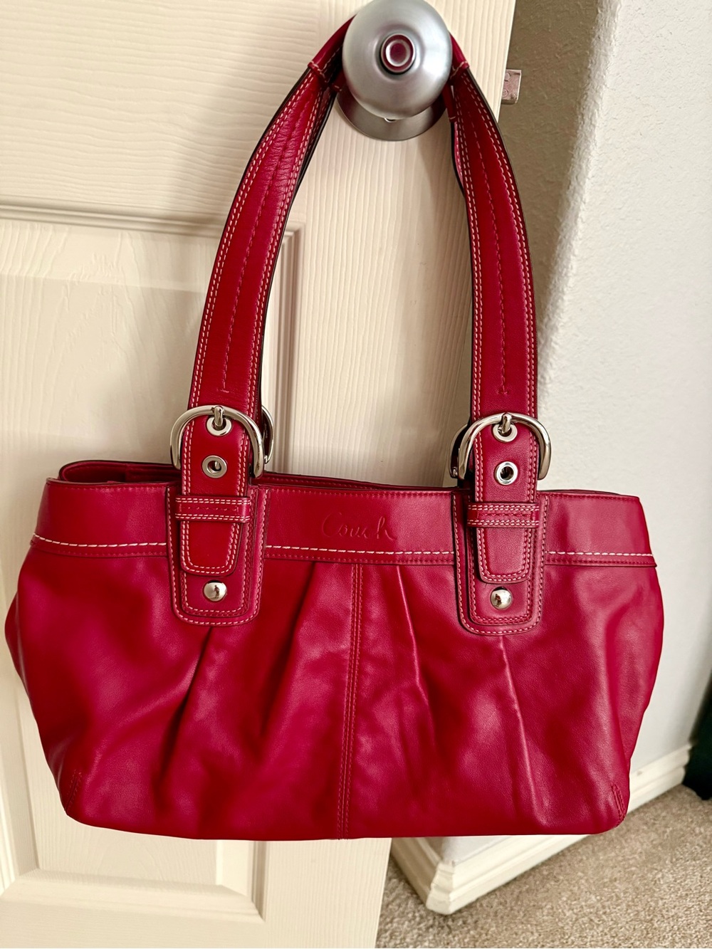 Coach Vintage Red SoHo Pleated Leather Shoulder Bag Purse